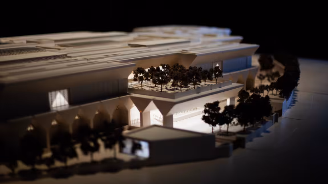 Large-scale campus view of the upcoming Kiran Nadar Museum of Art building