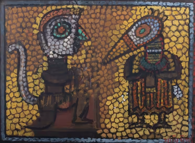 Artwork titled Hanuman & Jatayu by Jamini Roy