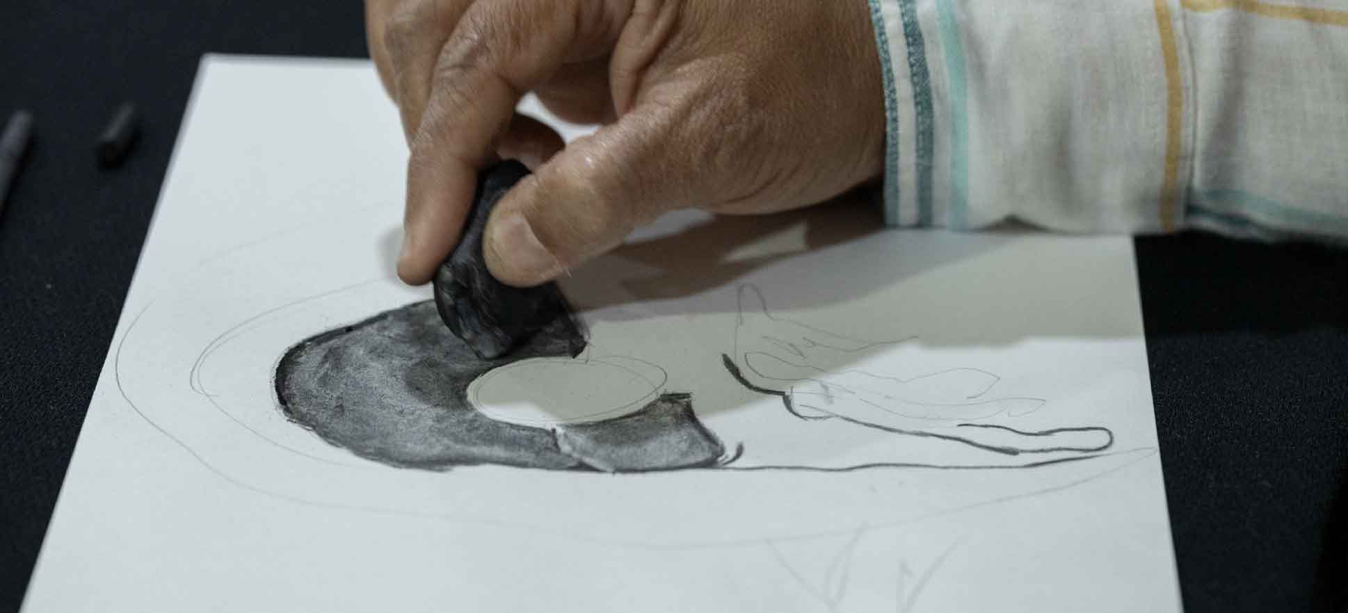 Charcoal drawing exploring tonal shading and form.